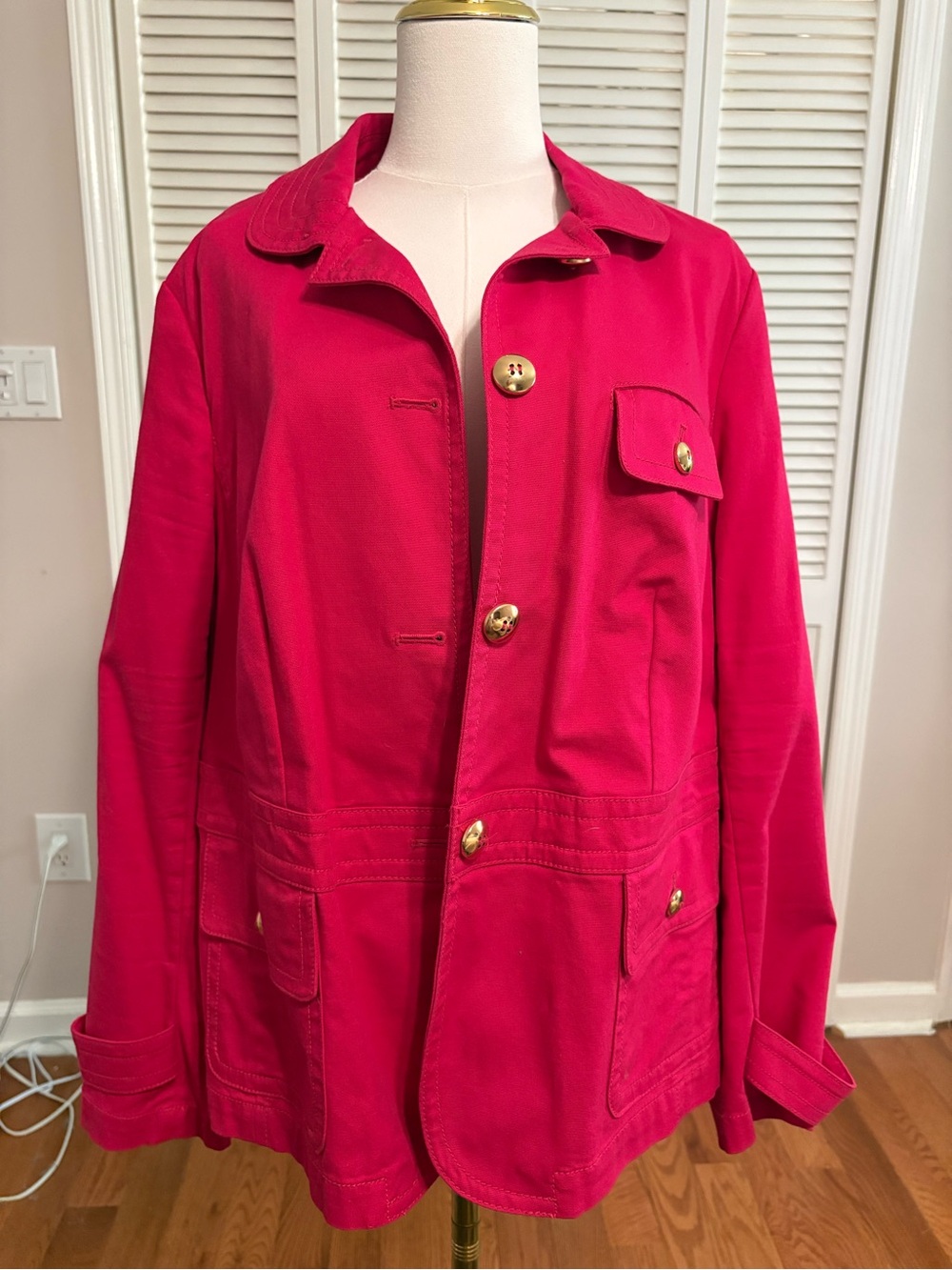 Talbots Hot Pink Cotton Blend Button Front Jacket